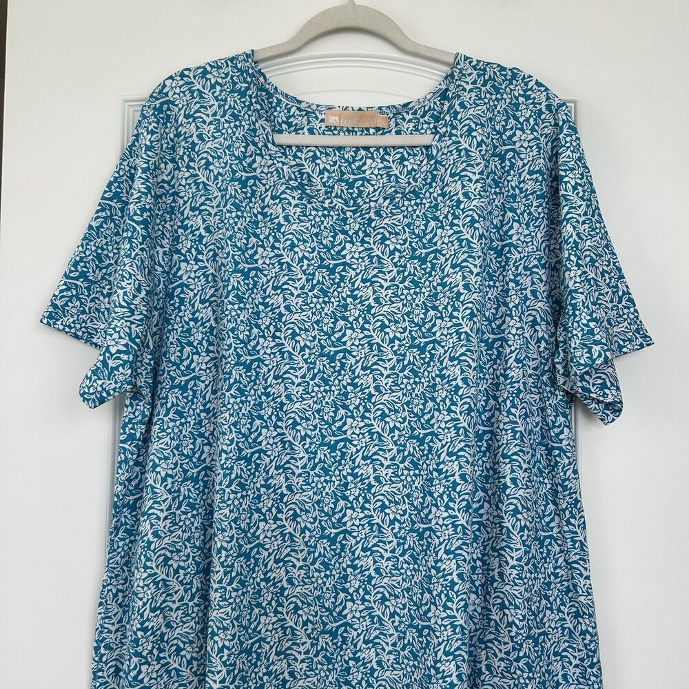La Cera Dress Womens Size 2X Blue Floral Midi Cotton Pockets Cottagecore